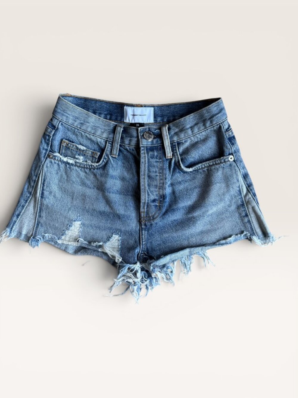 Current Elliott Distressed Denim High-Rise Cutoff Shorts Light Wash Frayed Hem S